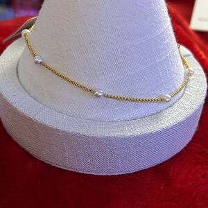 Oshena‎ Designer Beachwear Gold and White genuine Pearl Bracelet anklet 9 inch